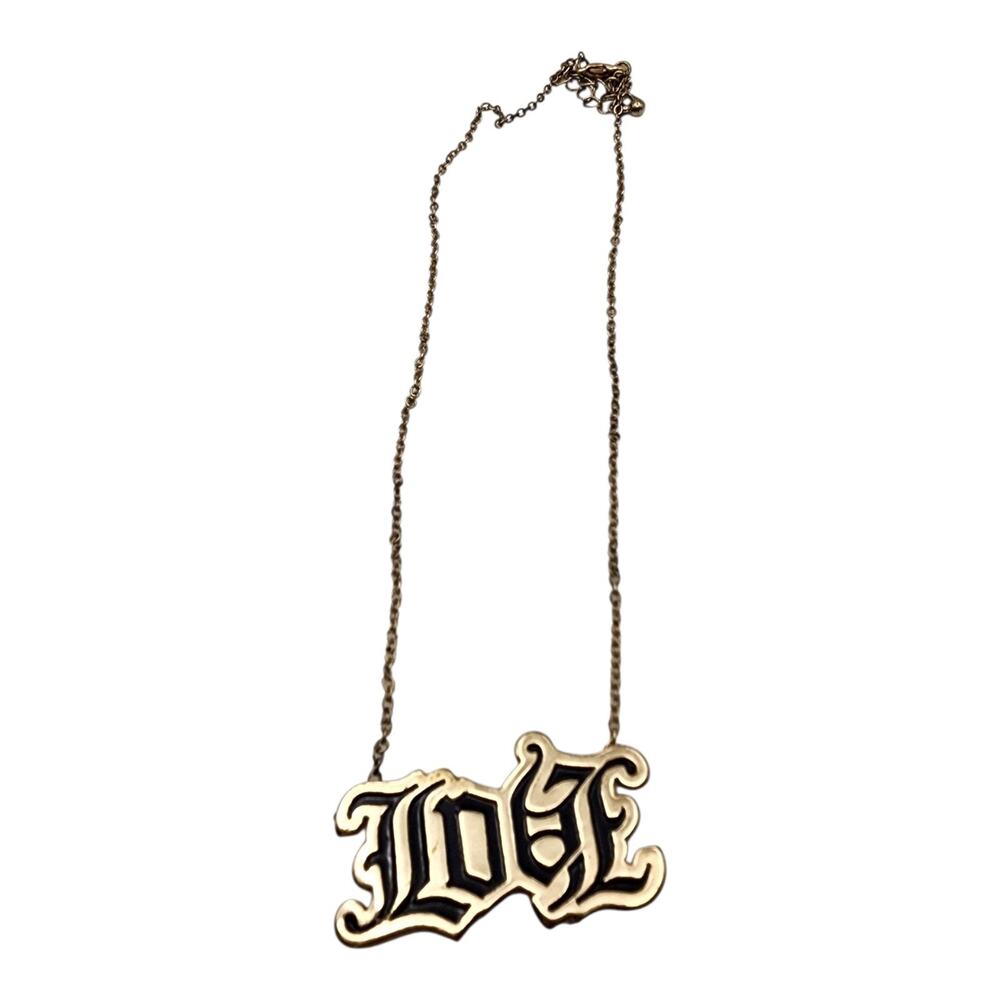 Love Hate Ambigram Necklace Reversible Gold Tone Chicana Pendant Old English